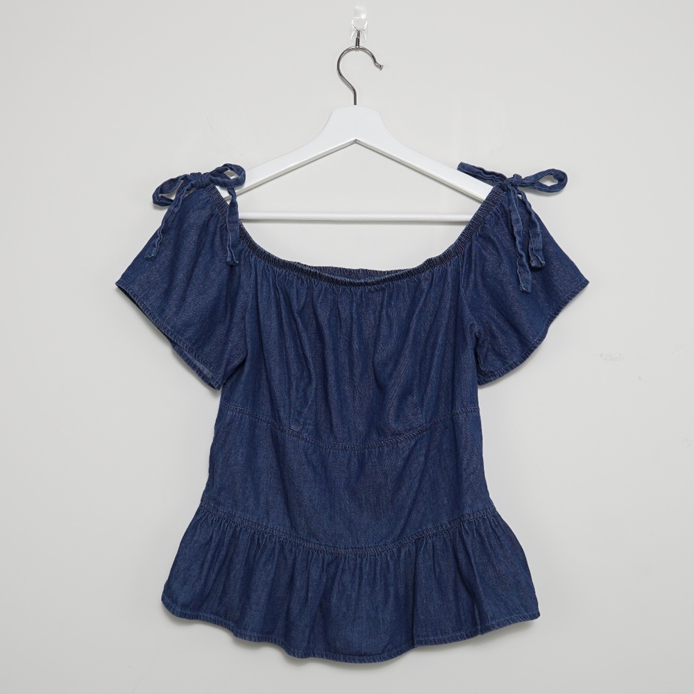 Disney Women's Beauty & the Beast Denim Peplum Top